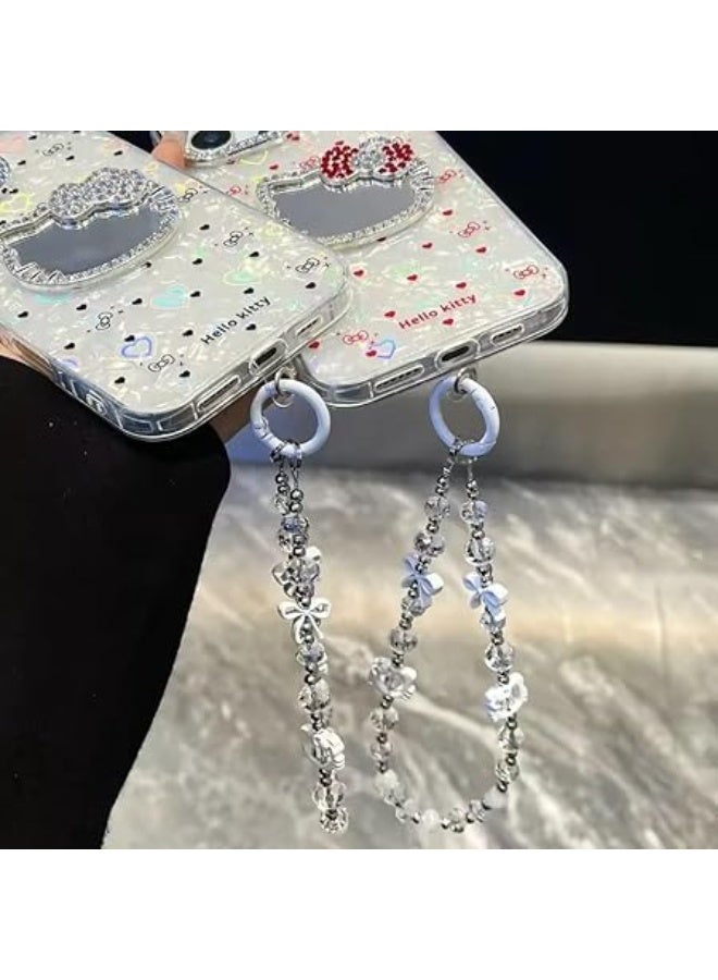 Hello Kitty 3D Bling Glitter Mirror Surface Cut  Phone Case For iPhone 14 Pro Max Hard Cover With Lanyard (iPhone 14 Pro Max) - Image 2